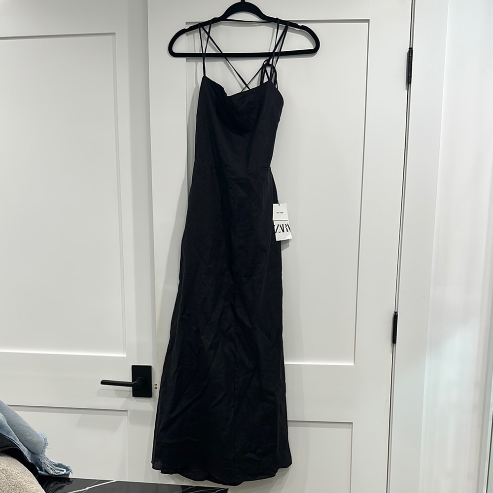Zara 100% Linen Black Dress. Brand new